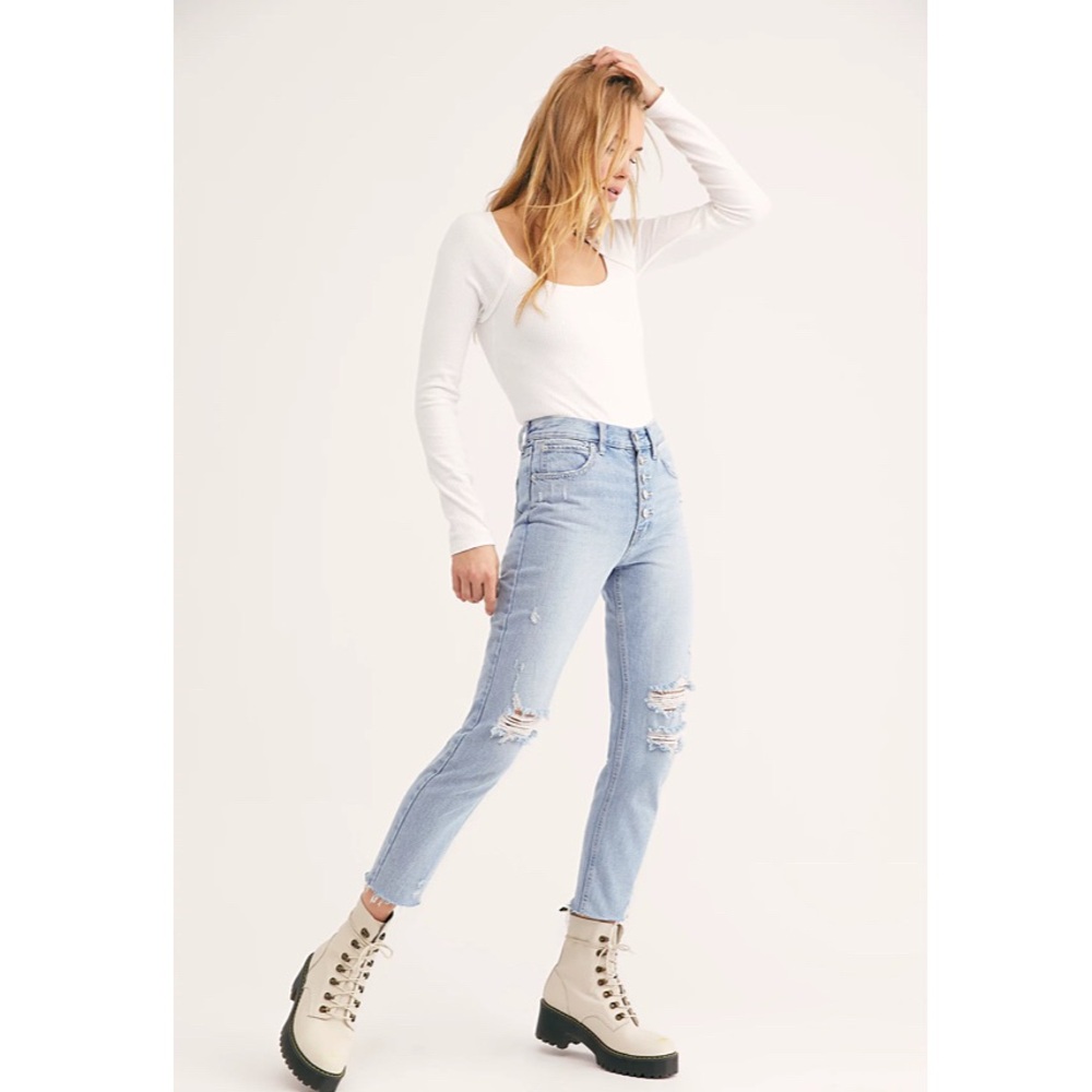 Free People Blossom Rigid Crop Button Fly Skinny Jeans